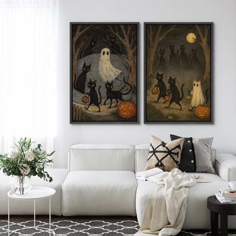 Mignon fantôme, impression sur toile encadrée, ensemble de 2 décorations d'Halloween, H 36 po x l 48 po, Noir