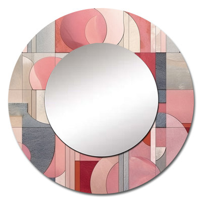Pink Transcendent Angles IV - Abstract Shapes Mirror, Pink Round Unique Wall Mirror, Printed Metal Art