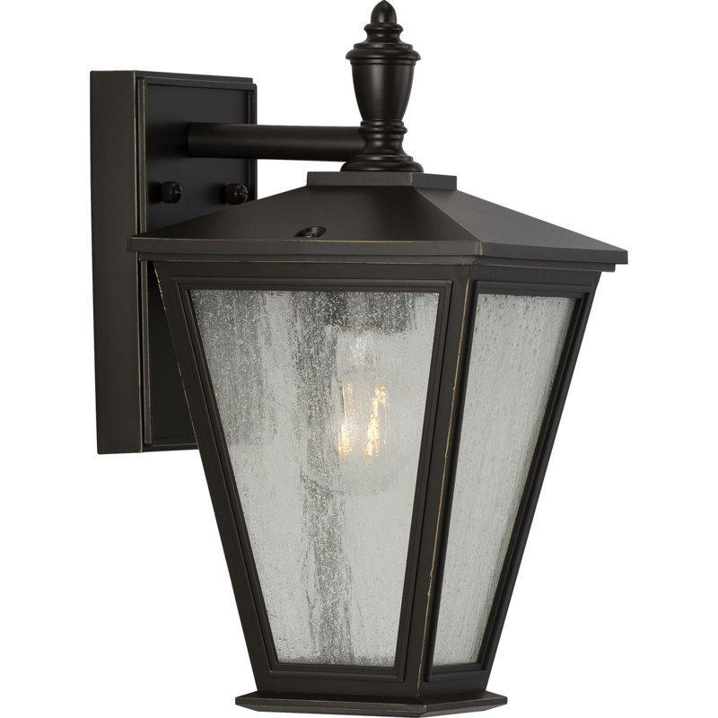 Lanterne murale d'extérieur en verre granulé Quattrucci, Bronze antique, H 16,5 po x l 8,94 po x P 10,31 po