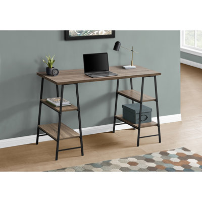 Bureau d'ordinateur, bureau personnel, ordinateur portable, tablettes de rangement, L 48 po, travail, stratifié brun, métal noir, contemporain, moderne