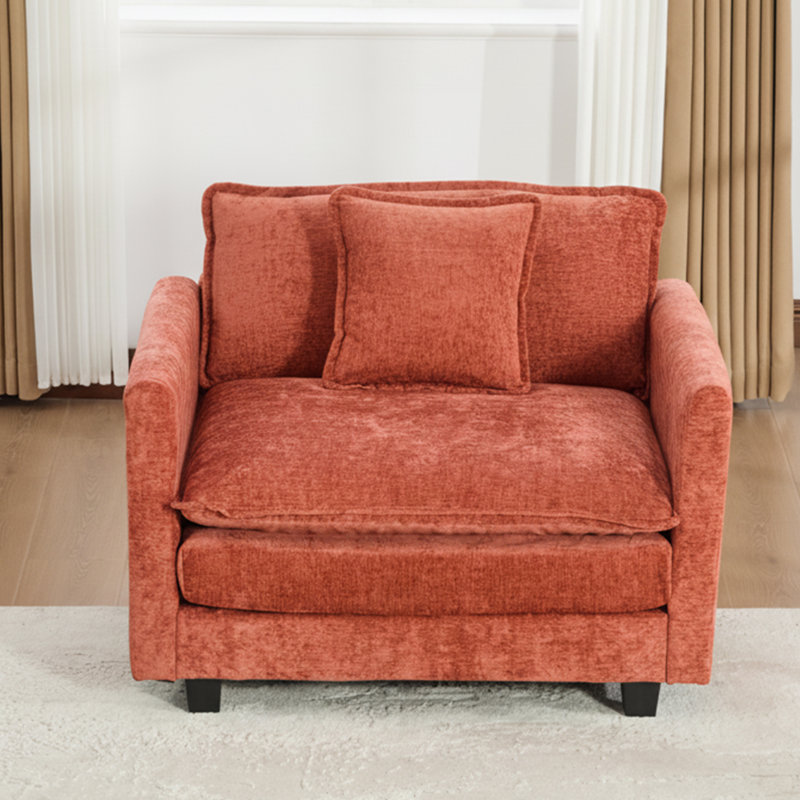 Schmucker 42'' W Oversized Accent Chair, Deep Seat Chenille Cloud Sofa Chair, Orange