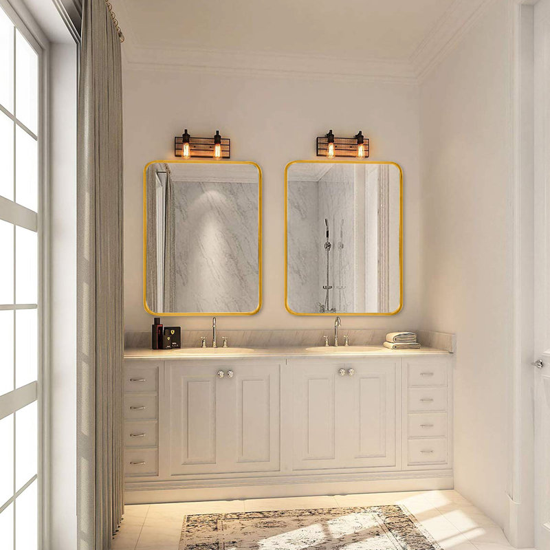 Miroir mural 22x30 pouces rectangulaire en or pour les espaces de salle de bain contemporains - Alliage d'aluminium, conception incassable sans cadre en verre et métal, manuel d'installation