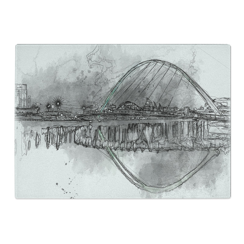 Tempered Glass Gateshead Millennium Bridge Sketch Chopping Board, 28.5 cm x 39 cm