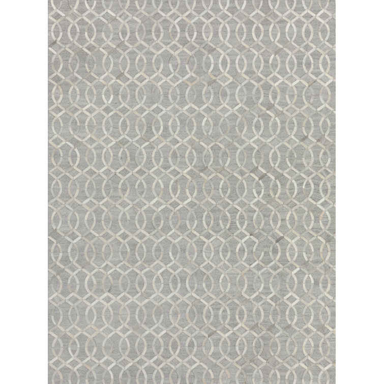 Berlin Cowhide Geometric Area Rug in Silver