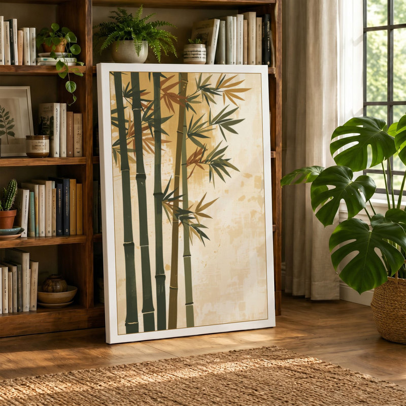 Bamboo in Ink Japandi - Wrapped Canvas, 24x16 - 61.0 x 40.6 cm, Ochre Border
