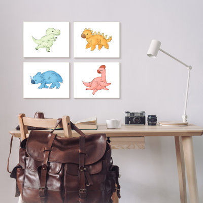 Fun Baby Dinosaurs Cute T-Rex Children's Prehistor 4 Piece Graphic Art Set
