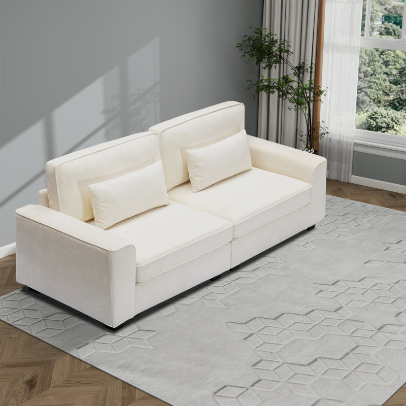 Canapé en tissu moderne de 79,5 po avec coussins moelleux, accoudoirs élégants et structure en bois massif robuste - sièges confortables pour le salon, la chambre à coucher ou le salon de bureau