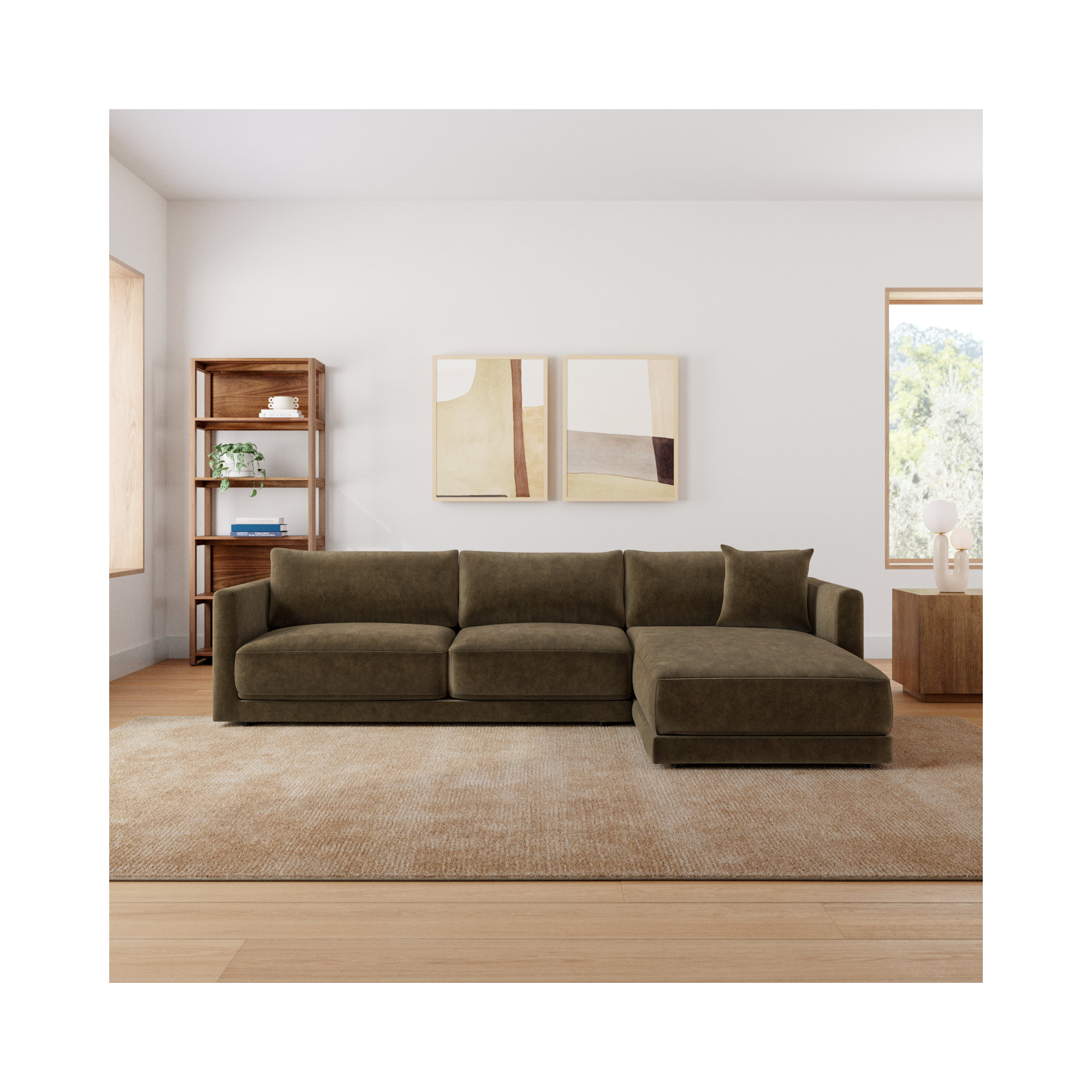 Vervino Upholstered Sectional, Right Hand Facing, Moss Olive Green Performance Chenille