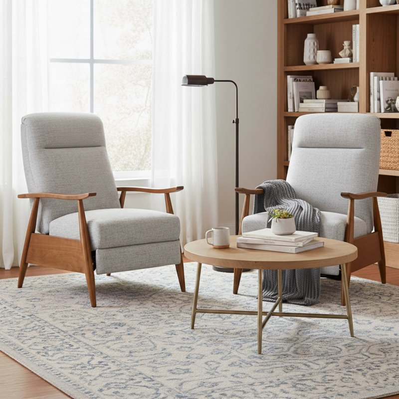 Ensemble de 2 fauteuils inclinables Williamsport, Polyester gris clair