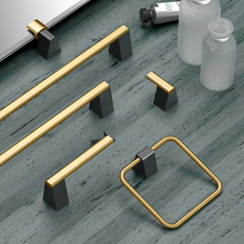 A-Line Wall Mounted Frameless Bathroom Vanity Mirror | Pivot Wall Mirror, Matte Black/Brushed Brass, 24" x 22.63"