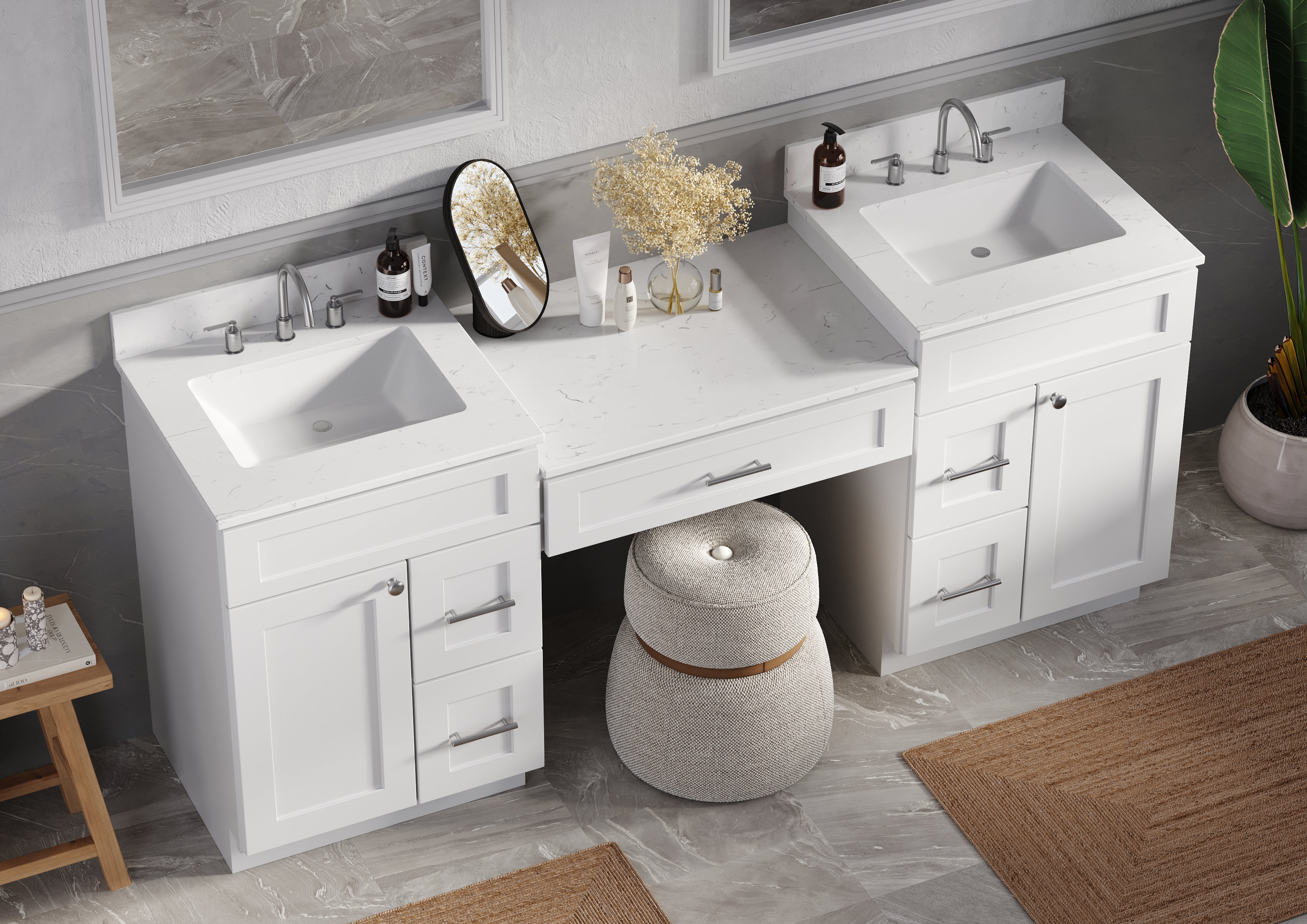 DISAR 78'' Double Bathroom Vanity With Carrara Quartz Top | Wayfair