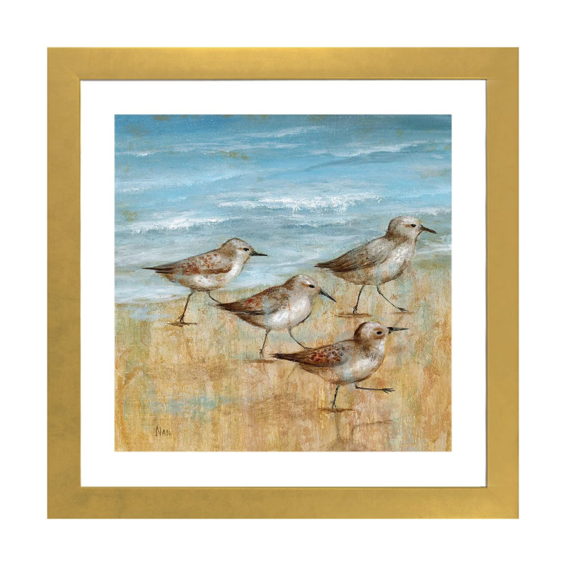 "Sandpipers I" par Nan, reproduction d’art, H 16 po x l 16 po x p 1 po, Papier encadré doré, Blanc