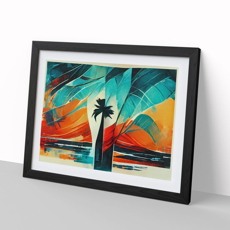 XH1022-6754X Palm Tree Abstract Art Vol.2 1 Piece Single Picture Frame Wall Art, 25cm H x 34cm W x 2cm D, Black