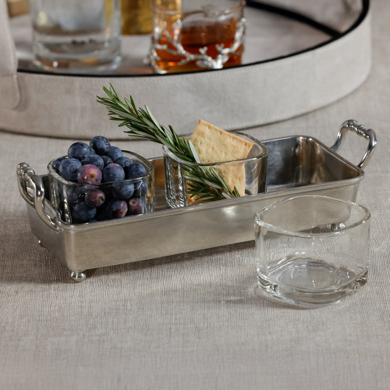 Barnstable Pewter & Glass 3-Section Condiment Tray
