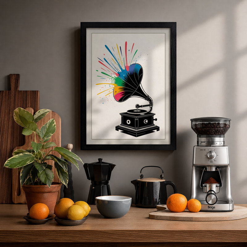 Gramophone Dreams Retro - Framed Print, A2 - 59.4 x 42.0 cm, Black