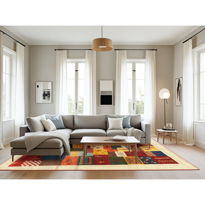 Tapis beige/vert/rouge contemporain, Rectangle 8 pi x 10 pi