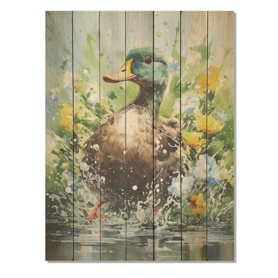 Canard, printemps, éclaboussures, canard, impression sur bois