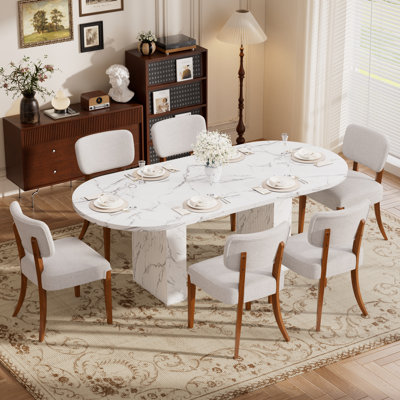 Ensemble de table de salle à manger 62,9 po avec chaises en tissu 4/6, maison de campagne moderne pour la cuisine et la salle à manger