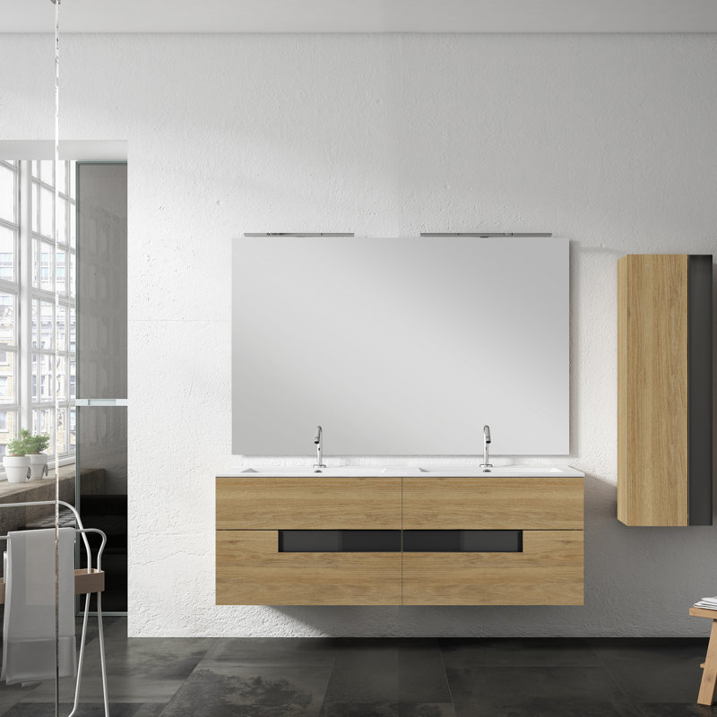 Ensemble de meuble-lavabo double mural 64 "Malika, Canela / noir