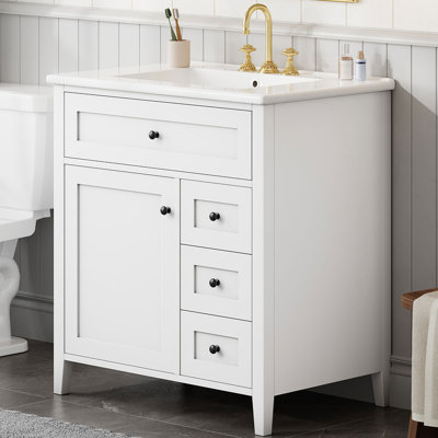 Meuble-lavabo autoportant de 30 po avec tablette réglable et 3 tiroirs