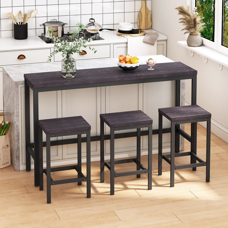 Table de salle à manger de cuisine moderne, ensemble de table de salle à manger longue avec 3 tabourets