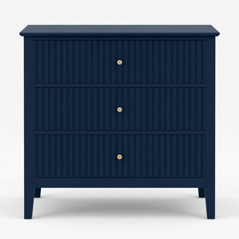 Table de chevet 3 tiroirs, grande table de bout moderne pour chambre à coucher, Blue