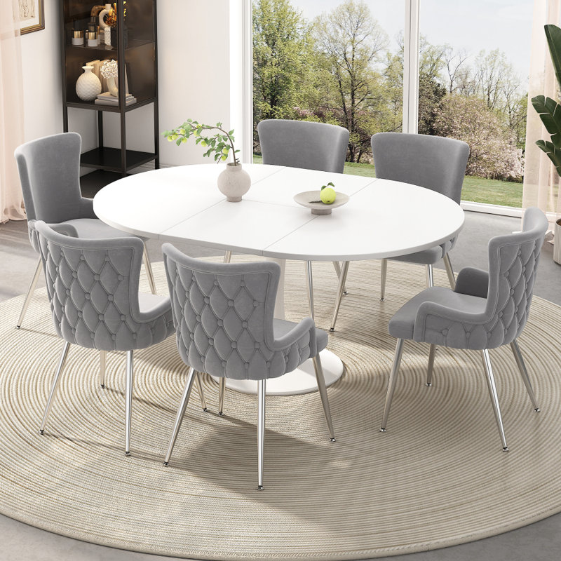 Luxurious Velvet Upholstered Dining Chairs with Silver Metal Legs (Set of 2), 4