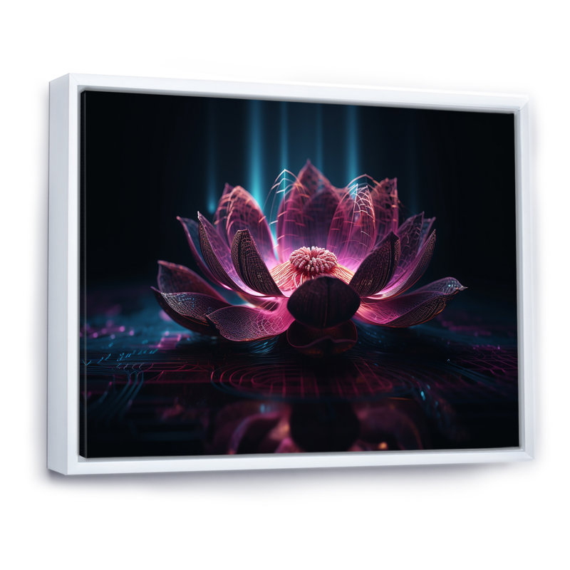 «Urban Blossoming Pink Lotus I» sur toile, Cadre flottant blanc, H 34 po x l 44 po x P 1,5 po