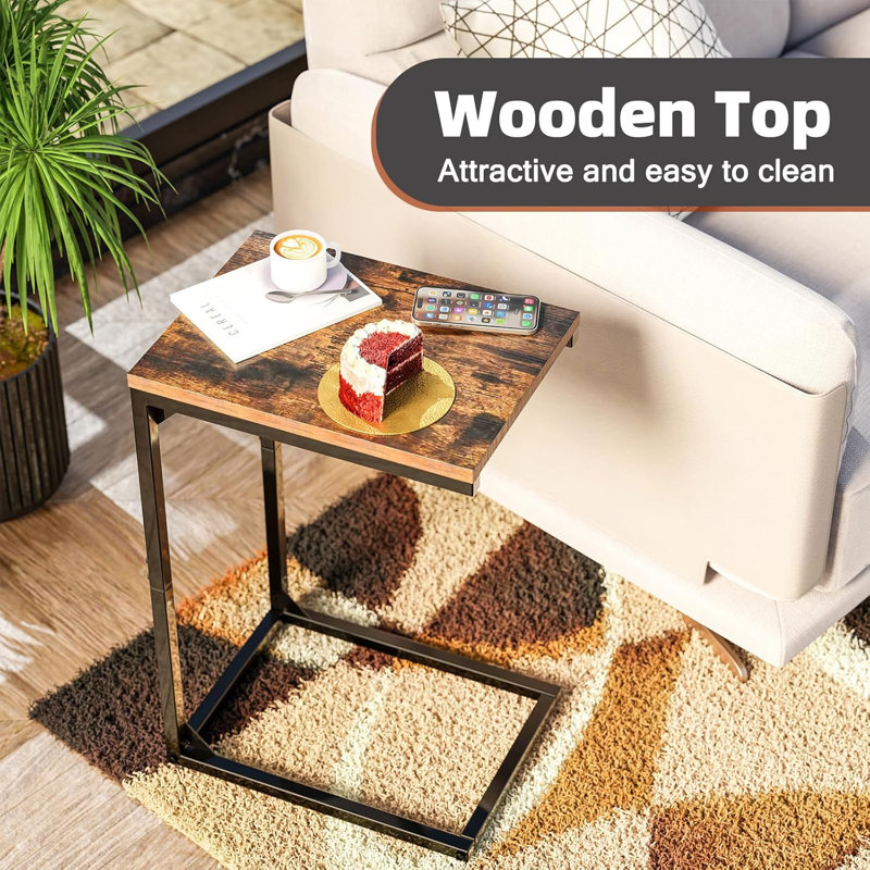 C-Shaped End Table With Sturdy Steel Frame, Compact Side Table For Living Room, Bedroom, And Sofa, Easy Assembly And Adjustable Feet