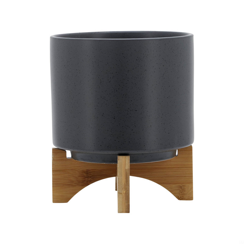 5" Planter W/ Wood Stand, 9" H x 8" W x 8" D