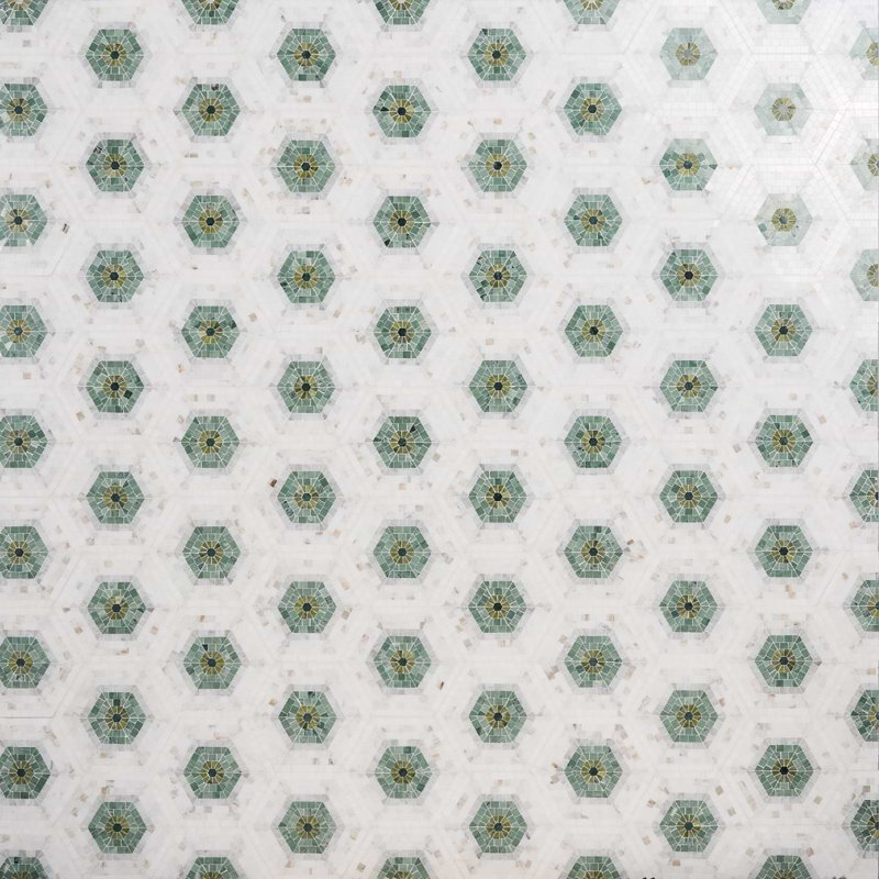 Ako 6" Hexagon Marble Micro Mosaic Tile, Verde Green