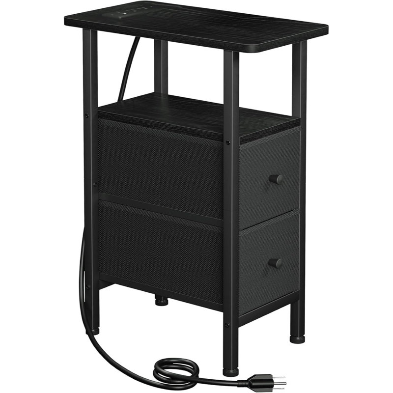 Table de bout étroite avec station de charge et tiroirs
