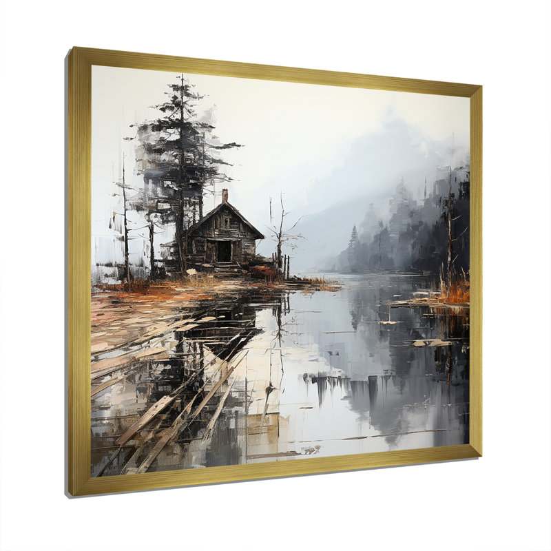 Art sur toile, «Moody Lakehouse Overcast I», H 36 po x l 36 po x P 1,5 po, Cadre doré simple
