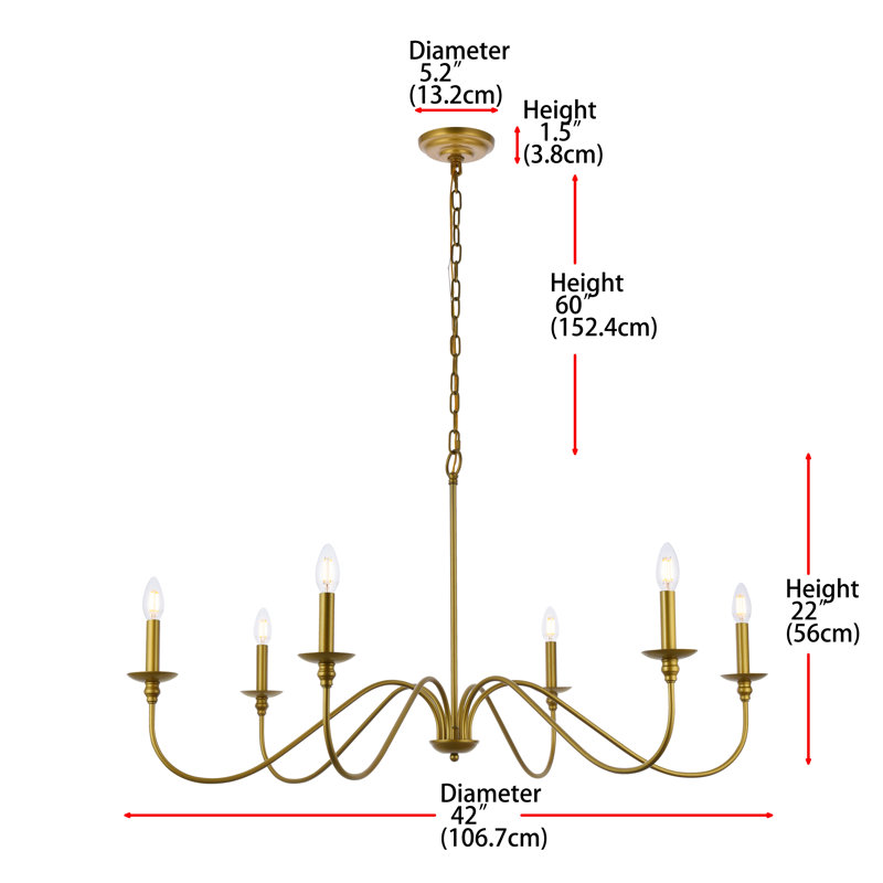 Ableton Iron 6-Light Chandelier, Laiton, H 22 po x l 42 po x P 42 po