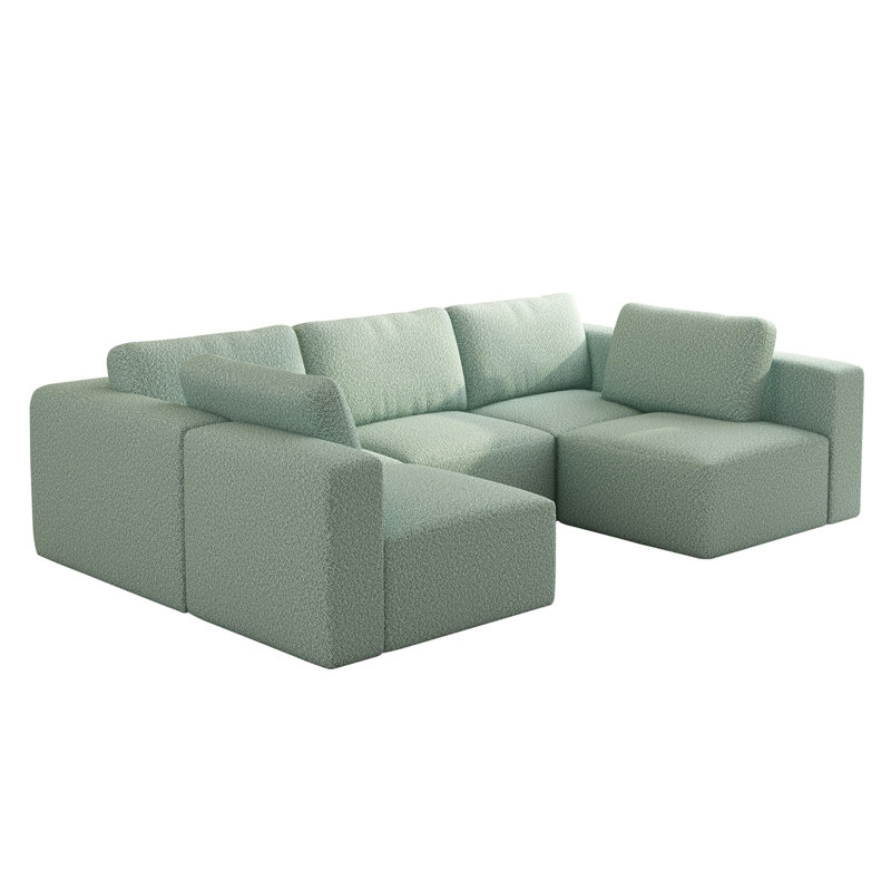 Light Green Fabric Modular Sectional Sofa with Ottoman