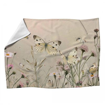 Jeté en molleton Butterflies - Jetés naturels pour canapés ou lits