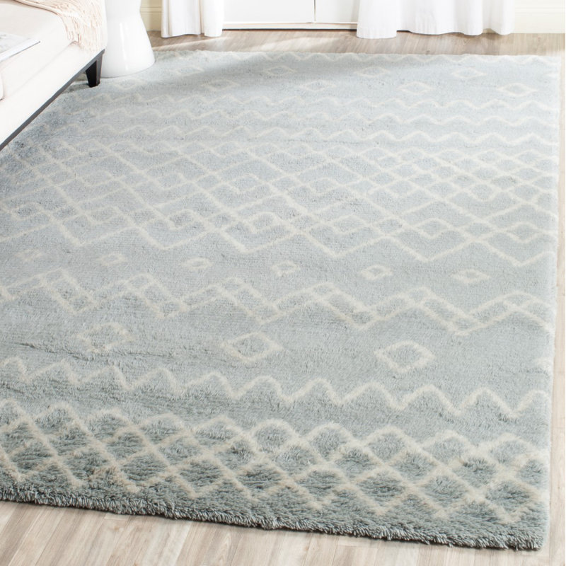 Powell Hand Tufted Nz Wool/Cotton Southwestern Rug in Blue/Ivory, Rectangle 4' x 6'