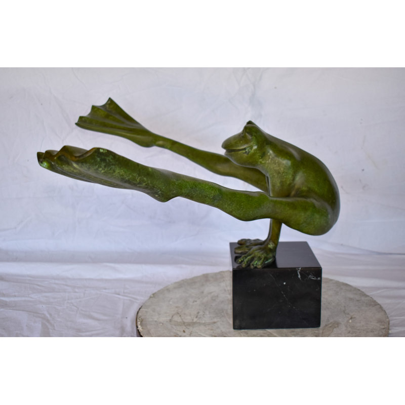 Acrobatic Frog Green Patina Bronze Statue Mounted on A Marble  43" x 26" x 20"H