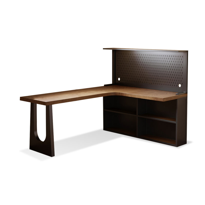Bureau en bois massif brun et noir en forme de L, H 29,53 po x l 62,99 po x P 47,24 po, Retour à droite