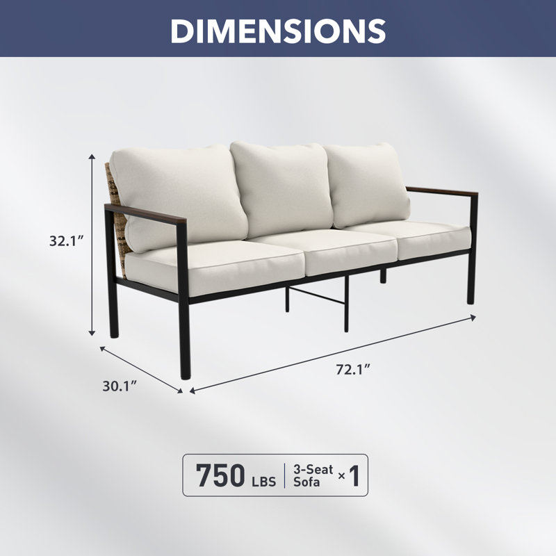 Metal Outdoor Patio Sofa with Cushions, Beige