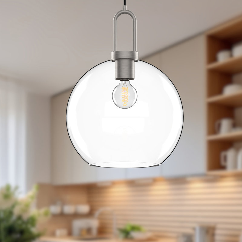 Luminaire suspendu Shiloh, Nickel brossé, Transparent, H 14,38 po x l 9,88 po x P 9,88 po