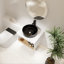 Meuble-lavabo flottant avec lavabo vasque noir veiné blanc et tablette ouverte-129390581