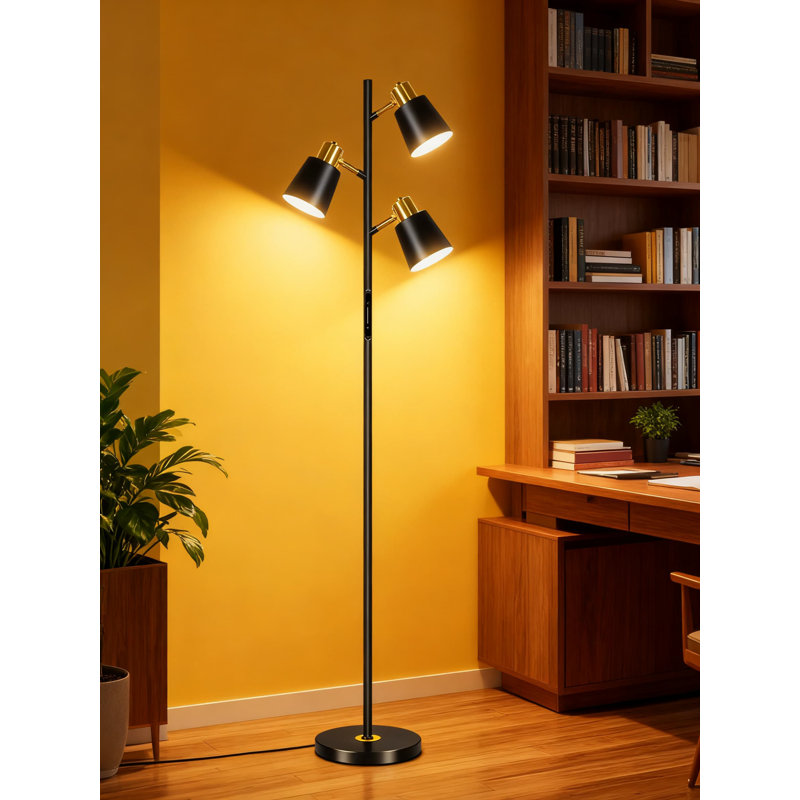 Modern Led Tree Floor Lamp With Remote Control, Dimmable Standing Lamp With 4 Color Temperatures, 3 Rotatable Lights For Living Room, Bedroom, Office