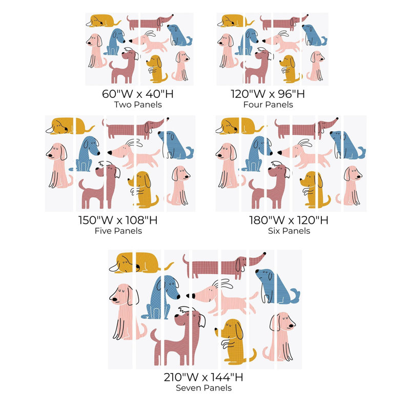 Papier peint de qualité supérieure - Dessin de chiens, L 96 po x l 120 po