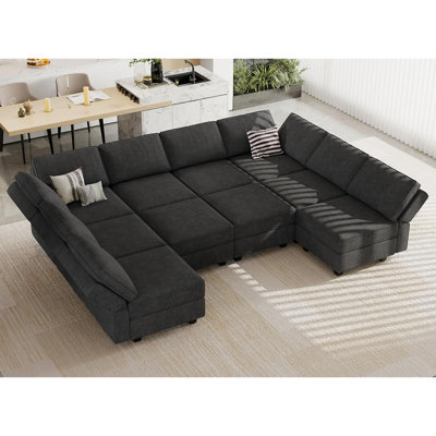 Ensemble de canapé modulaire surdimensionné en forme de U avec siège de rangement et grand canapé convertible Neemi