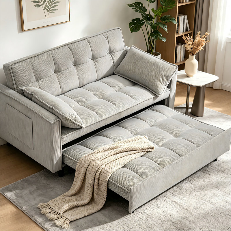 Canapé-lit modulaire en velours côtelé de 54 po avec causeuse, Gris