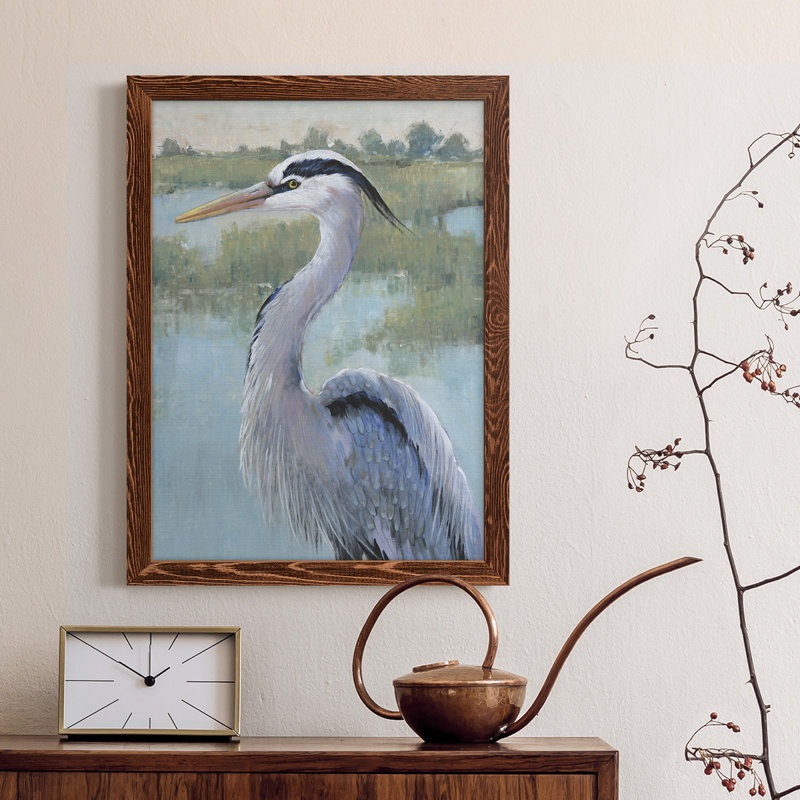 «Blue Heron Portrait I», toile encadrée de qualité supérieure - prête à être accrochée, H 44 po x l 31 po x P 1 po, Érable