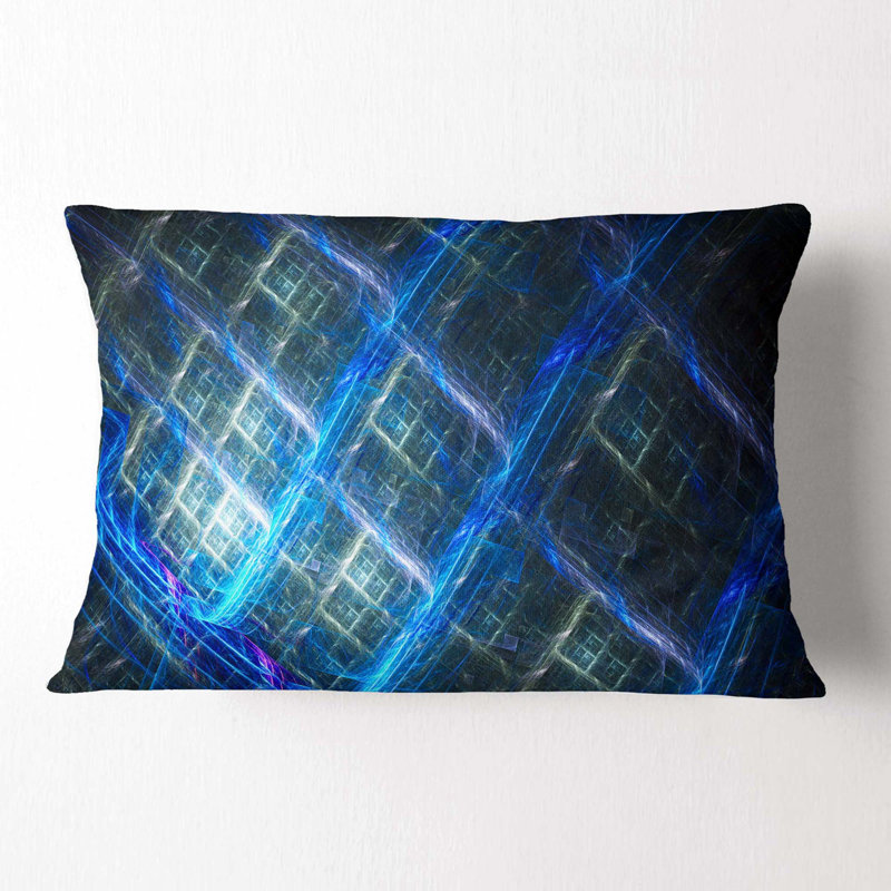 Coussin lombaire à grille fractale incandescente Abstract, Bleu