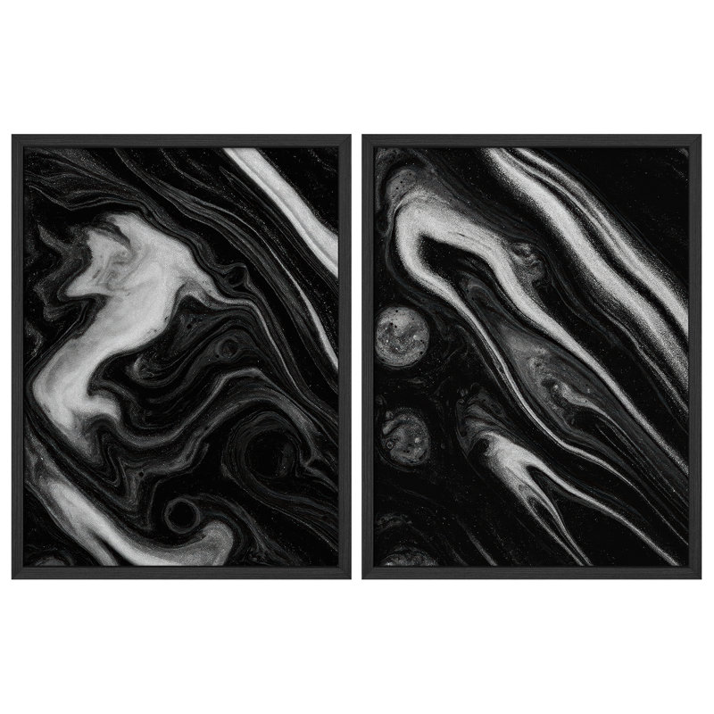 Ensemble de 2 reproductions d'art encadrées encadrées pour 2 pièces, H 14 po x l 11 po, Noir