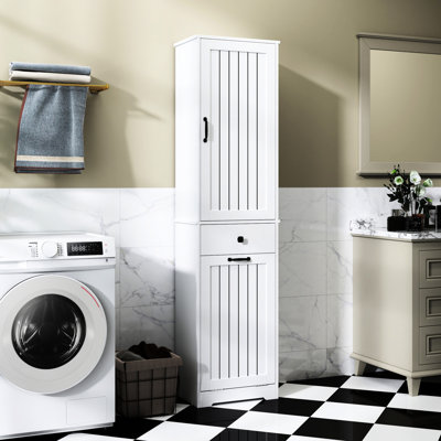Compact White Laundry Cabinet With Organized Storage And Drawer Unit Shelf For Optimal